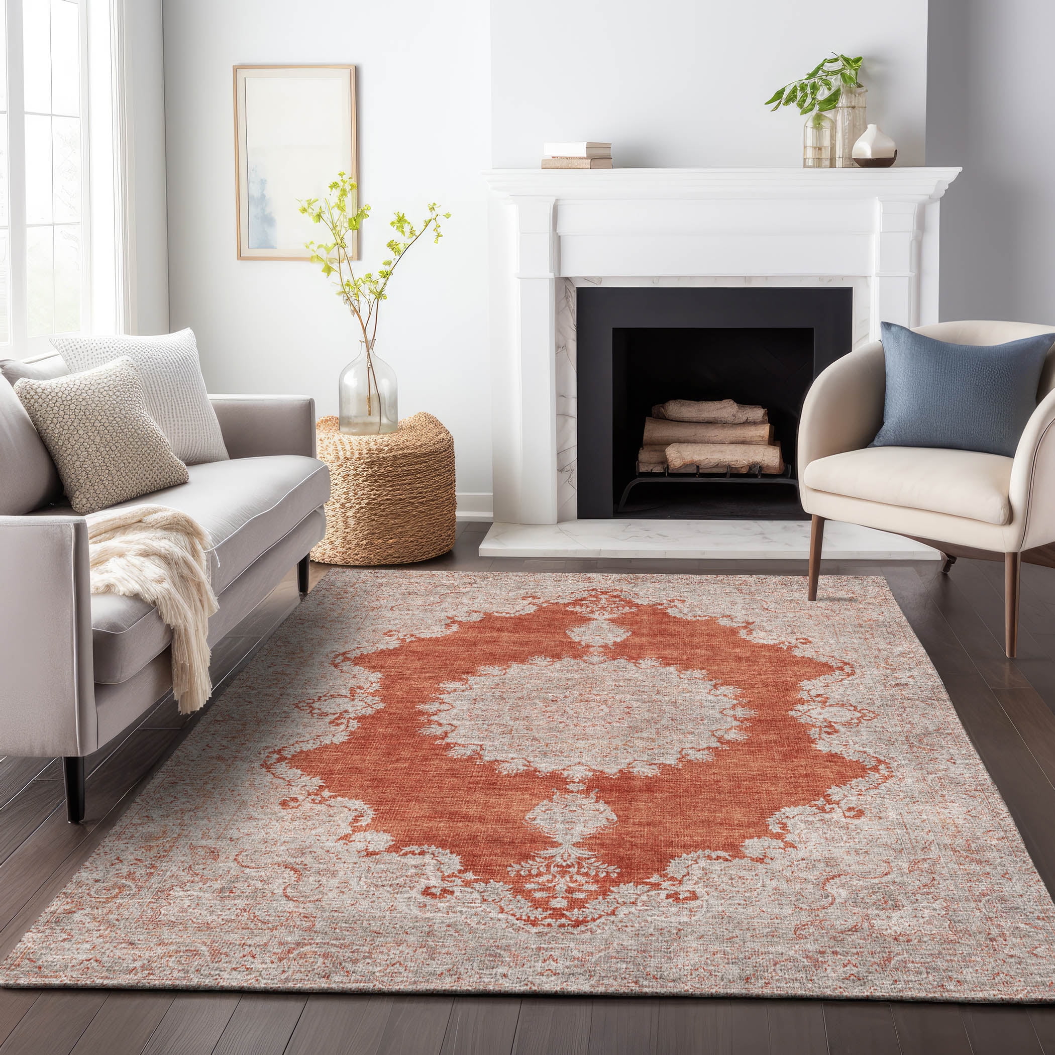 Addison Rugs Chantille Indoor/Outdoor Traditional Vintage Rust Washable ...