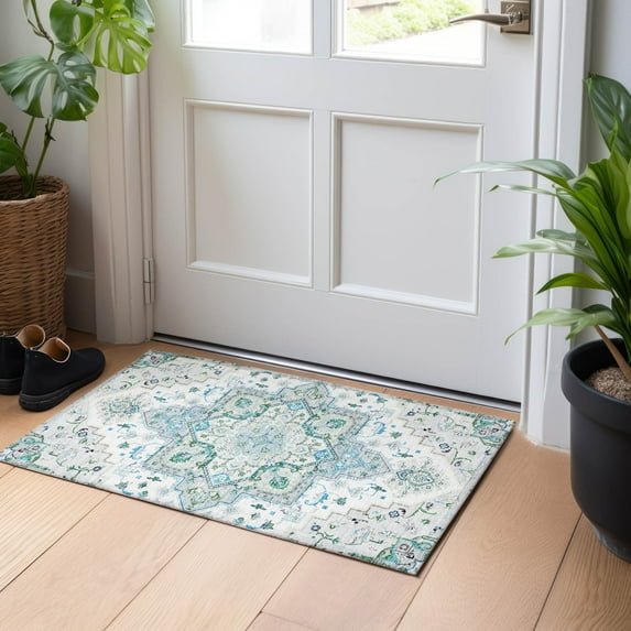 Addison Rugs Chantille Indoor/Outdoor Traditional Vintage Silver Washable Rectangle Rug, 1'8" x 2'6"
