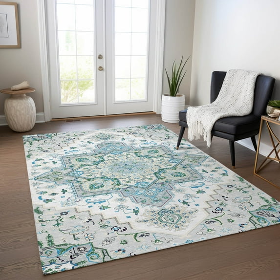 Addison Rugs Chantille Indoor/Outdoor Traditional Vintage Silver Washable Rectangle Rug, 9' x 12'