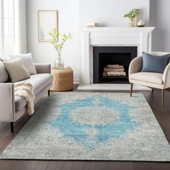 Addison Rugs Chantille Indoor/Outdoor Traditional Vintage Teal Washable Rectangle Rug, 10' x 14'
