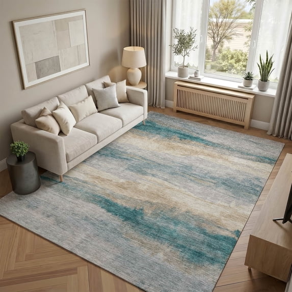 Addison Rugs Chantille Indoor/Outdoor Transitional Abstract Aqua Machine Washable Rectangle Rug, 10' x 14'