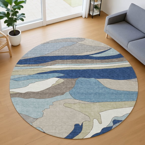 Addison Rugs Chantille Indoor/Outdoor Transitional Abstract Baltic Machine Washable Round Rug, 8' x 8'