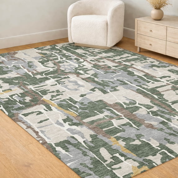 Addison Rugs Chantille Indoor/Outdoor Transitional Abstract Basil Machine Washable Rectangle Rug, 5' x 7'6"