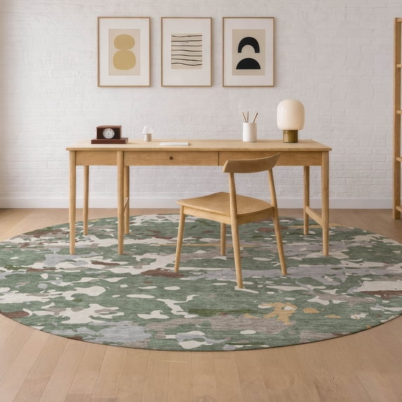 Addison Rugs Chantille Indoor/Outdoor Transitional Abstract Basil Machine Washable Round Rug, 8' x 8'