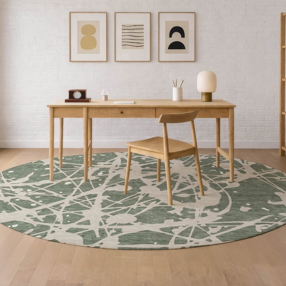 Addison Rugs Chantille Indoor/Outdoor Transitional Abstract Basil Machine Washable Round Rug, 8' x 8'