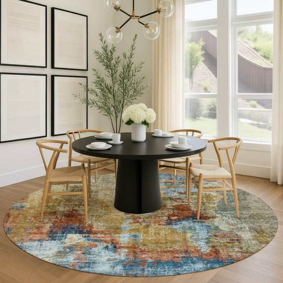 Addison Rugs Chantille Indoor/Outdoor Transitional Abstract Beige Machine Washable Round Rug, 8' x 8'