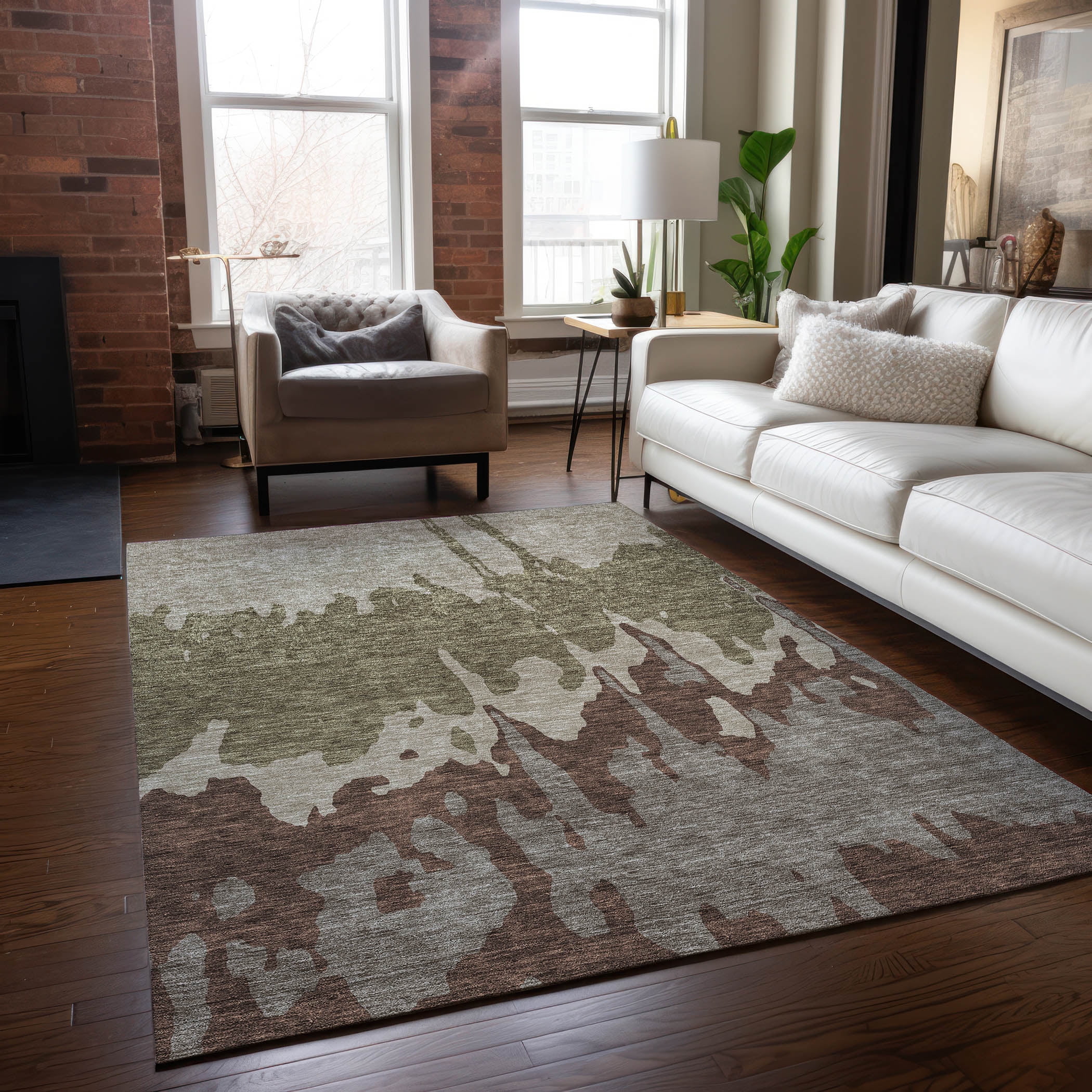 Addison Rugs Chantille Indoor/Outdoor Transitional Abstract Beige Washable Rectangle Rug, 5' x 7'6"