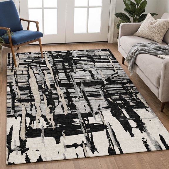 Addison Rugs Chantille Indoor/Outdoor Transitional Abstract Black Machine Washable Rectangle Rug, 10' x 14'
