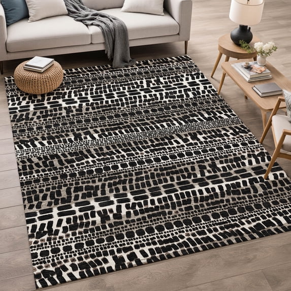 Addison Rugs Chantille Indoor/Outdoor Transitional Abstract Black Machine Washable Rectangle Rug, 10' x 14'