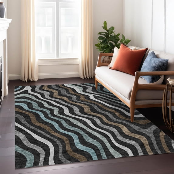 Addison Rugs Chantille Indoor/Outdoor Transitional Abstract Black Machine Washable Rectangle Rug, 10' x 14'