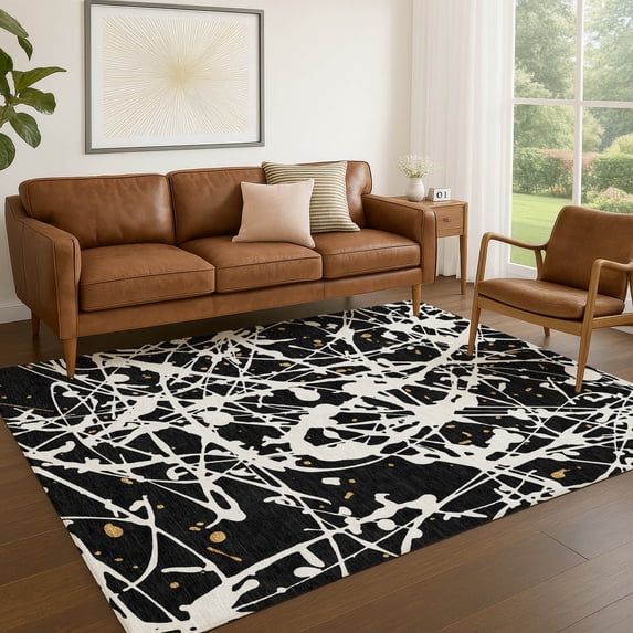 Addison Rugs Chantille Indoor/Outdoor Transitional Abstract Black Machine Washable Rectangle Rug, 8' x 10'