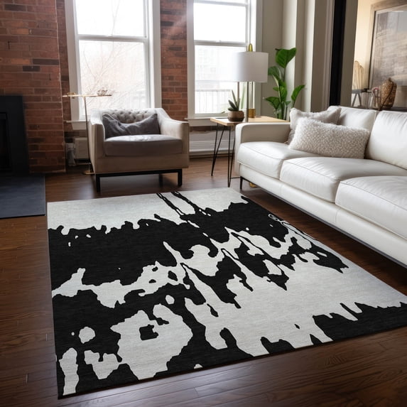 Addison Rugs Chantille Indoor/Outdoor Transitional Abstract Black Washable Rectangle Rug, 10' x 14'