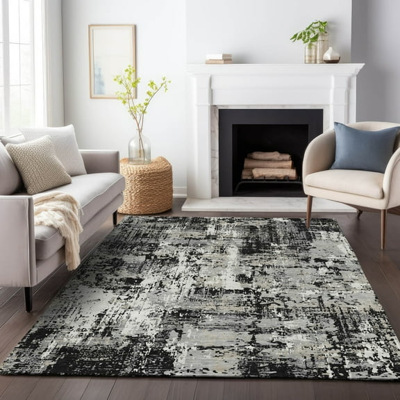Addison Rugs Chantille Indoor/Outdoor Transitional Abstract Black Washable Rectangle Rug, 10' x 14'