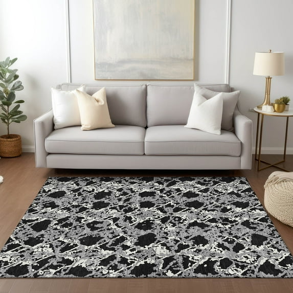 Addison Rugs Chantille Indoor/Outdoor Transitional Abstract Black Washable Rectangle Rug, 5' x 7'6"