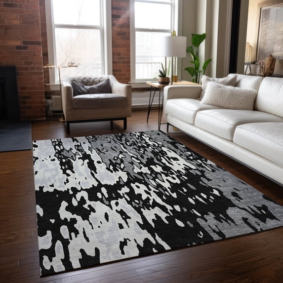 Addison Rugs Chantille Indoor/Outdoor Transitional Abstract Black Washable Rectangle Rug, 5' x 7'6"