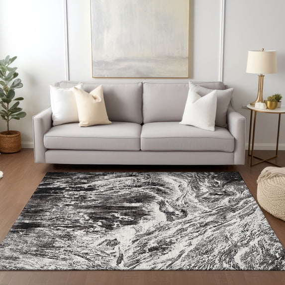 Addison Rugs Chantille Indoor/Outdoor Transitional Abstract Black Washable Rectangle Rug, 8' x 10'