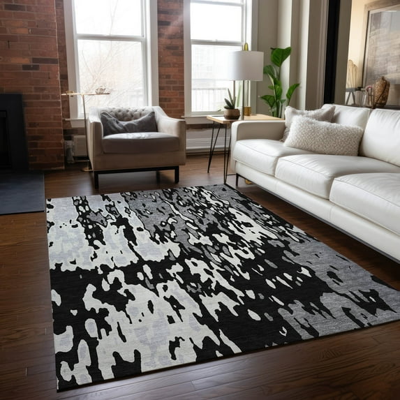 Addison Rugs Chantille Indoor/Outdoor Transitional Abstract Black Washable Rectangle Rug, 8' x 10'