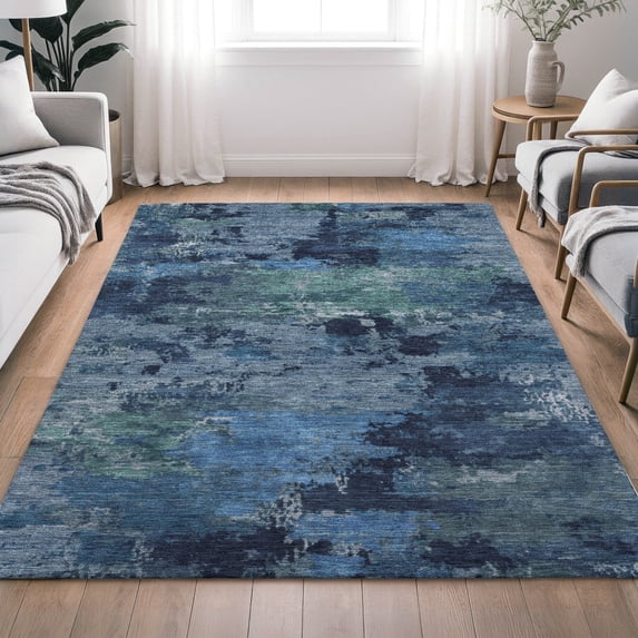 Addison Rugs Chantille Indoor/Outdoor Transitional Abstract Blue Machine Washable Rectangle Rug, 5' x 7'6"