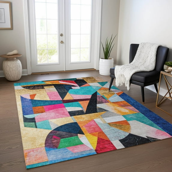 Addison Rugs Chantille Indoor/Outdoor Transitional Abstract Blue Machine Washable Rectangle Rug, 5' x 7'6"