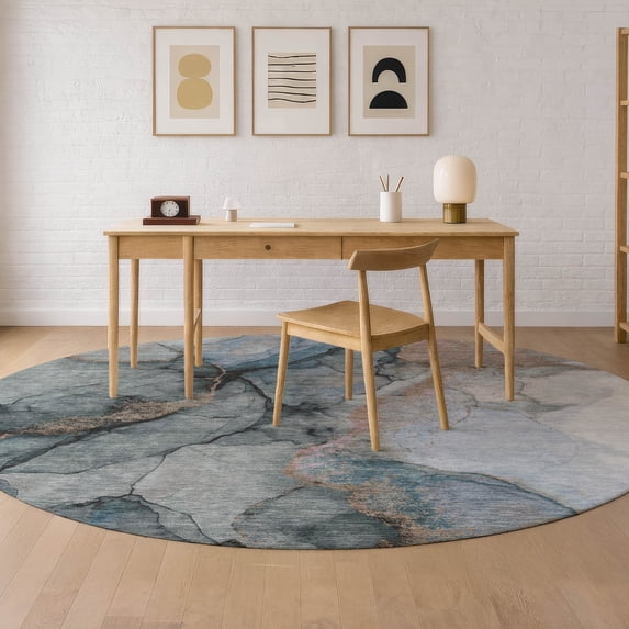 Addison Rugs Chantille Indoor/Outdoor Transitional Abstract Blue Machine Washable Round Rug, 8' x 8'