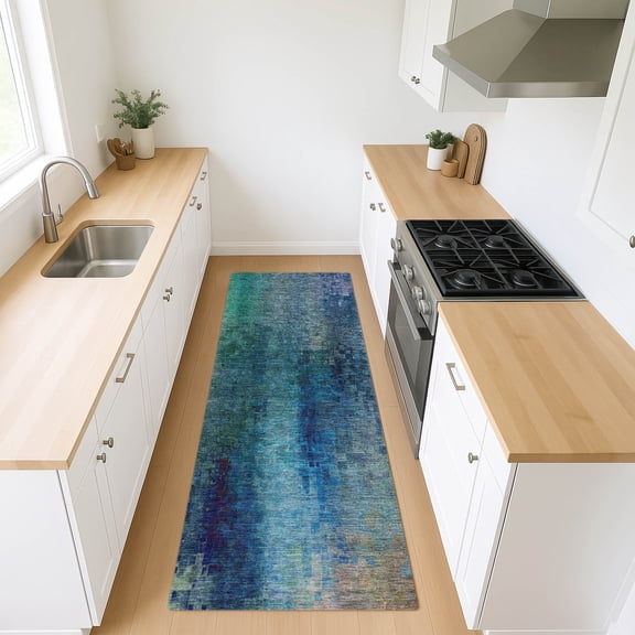 Addison Rugs Chantille Indoor/Outdoor Transitional Abstract Blue Machine Washable Runner Rug, 2'3" x 7'6"