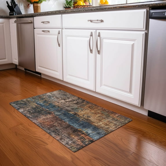 Addison Rugs Chantille Indoor/Outdoor Transitional Abstract Blue Washable Rectangle Rug, 1'8" x 2'6"