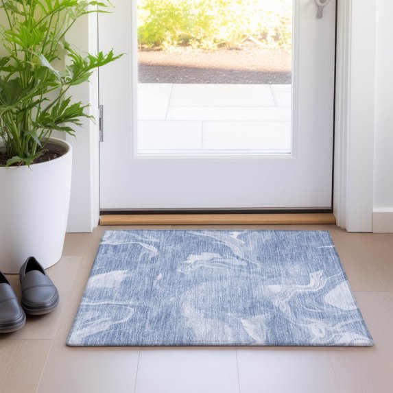 Addison Rugs Chantille Indoor/Outdoor Transitional Abstract Blue Washable Rectangle Rug, 1'8" x 2'6"