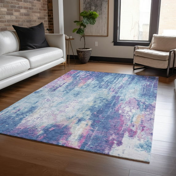 Addison Rugs Chantille Indoor/Outdoor Transitional Abstract Blue Washable Rectangle Rug, 8' x 10'