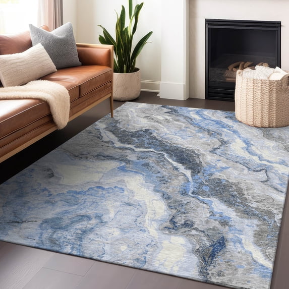 Addison Rugs Chantille Indoor/Outdoor Transitional Abstract Blue Washable Rectangle Rug, 8' x 10'