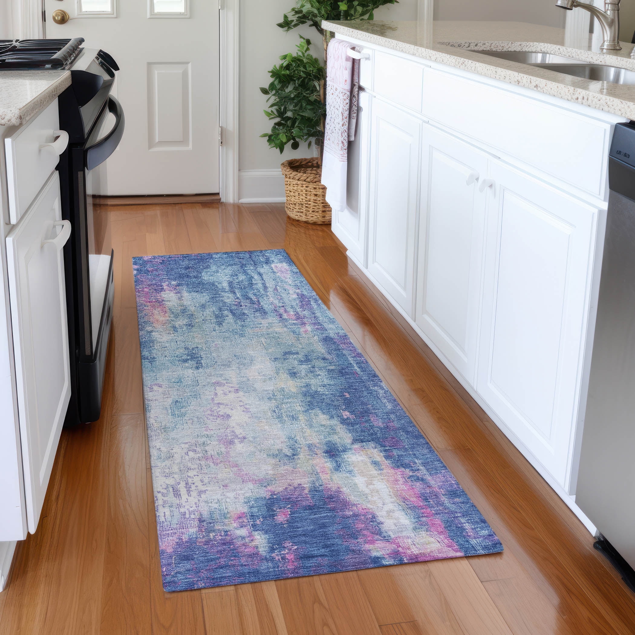 Addison Rugs Chantille Indoor/Outdoor Transitional Abstract Blue Washable Runner Rug, 2'3" x 7'6"