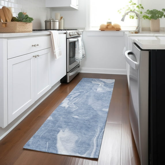 Addison Rugs Chantille Indoor/Outdoor Transitional Abstract Blue Washable Runner Rug, 2'3" x 7'6"