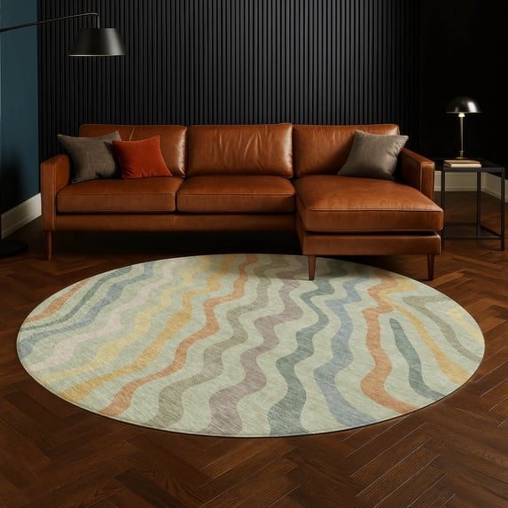 Addison Rugs Chantille Indoor/Outdoor Transitional Abstract Celery Machine Washable Round Rug, 8' x 8'