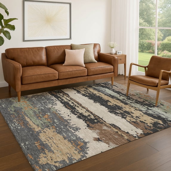 Addison Rugs Chantille Indoor/Outdoor Transitional Abstract Charcoal Machine Washable Rectangle Rug, 10' x 14'