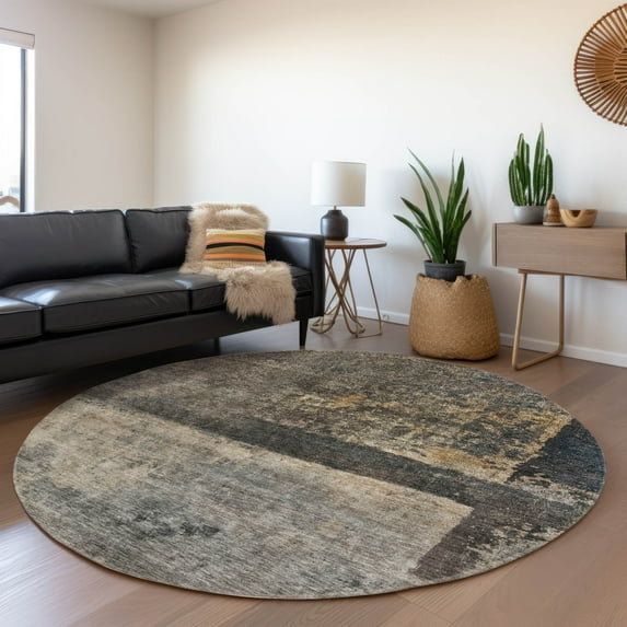 Addison Rugs Chantille Indoor/Outdoor Transitional Abstract Coffee Washable Round Rug, 8' x 8'