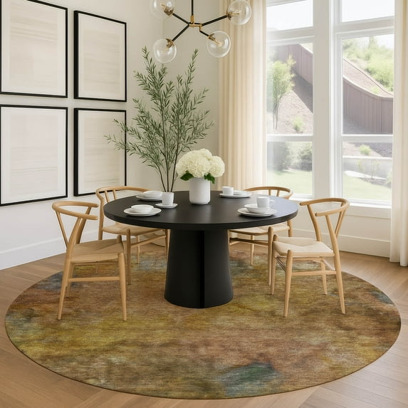 Addison Rugs Chantille Indoor/Outdoor Transitional Abstract Copper Machine Washable Round Rug, 8' x 8'