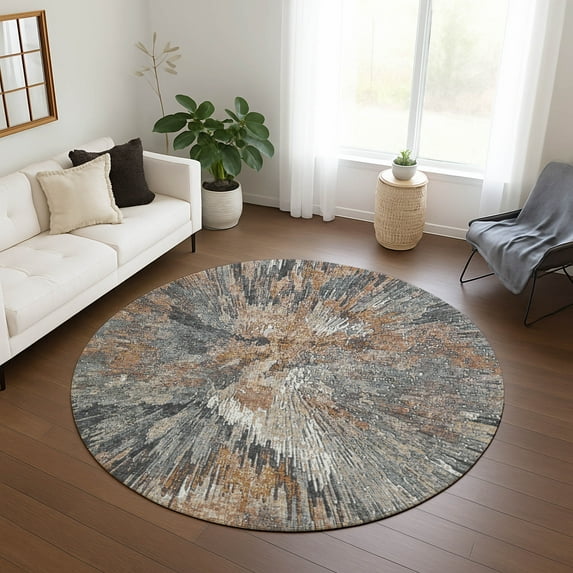 Addison Rugs Chantille Indoor/Outdoor Transitional Abstract Copper Machine Washable Round Rug, 8' x 8'