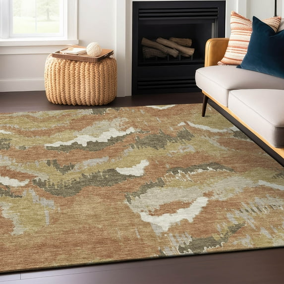 Addison Rugs Chantille Indoor/Outdoor Transitional Abstract Copper Washable Rectangle Rug, 3' x 5'
