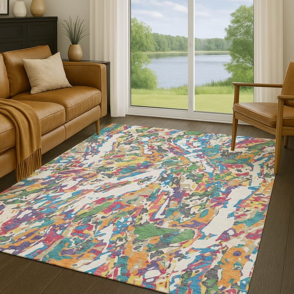 Addison Rugs Chantille Indoor/Outdoor Transitional Abstract Cream Machine Washable Rectangle Rug, 3' x 5'