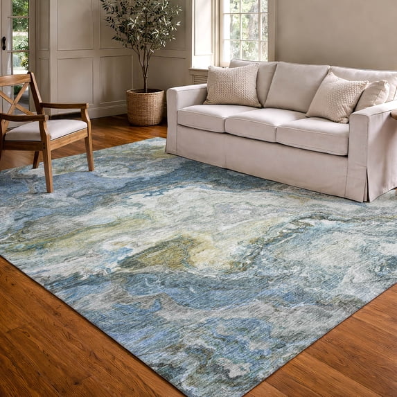 Addison Rugs Chantille Indoor/Outdoor Transitional Abstract Denim Machine Washable Rectangle Rug, 10' x 14'