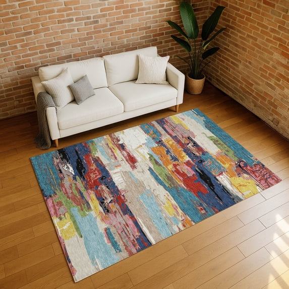 Addison Rugs Chantille Indoor/Outdoor Transitional Abstract Denim Machine Washable Rectangle Rug, 10' x 14'