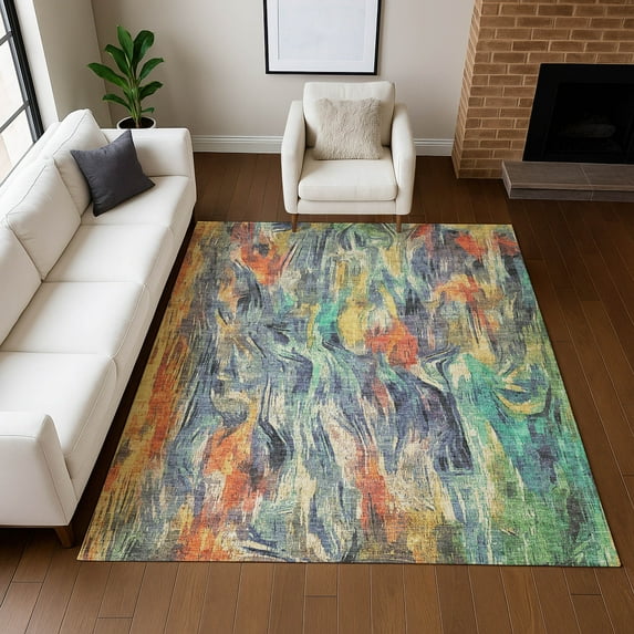 Addison Rugs Chantille Indoor/Outdoor Transitional Abstract Denim Machine Washable Rectangle Rug, 3' x 5'