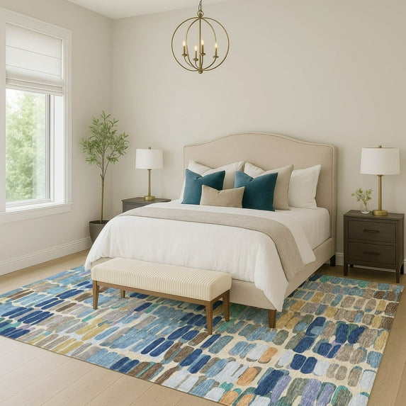 Addison Rugs Chantille Indoor/Outdoor Transitional Abstract Denim Machine Washable Rectangle Rug, 3' x 5'