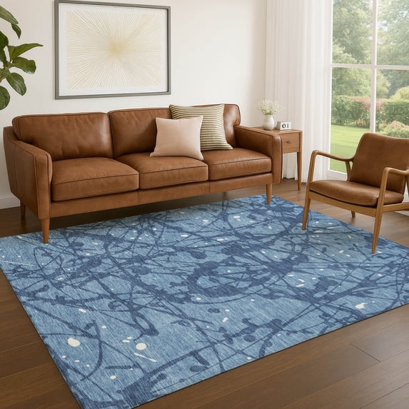 Addison Rugs Chantille Indoor/Outdoor Transitional Abstract Denim Machine Washable Rectangle Rug, 8' x 10'