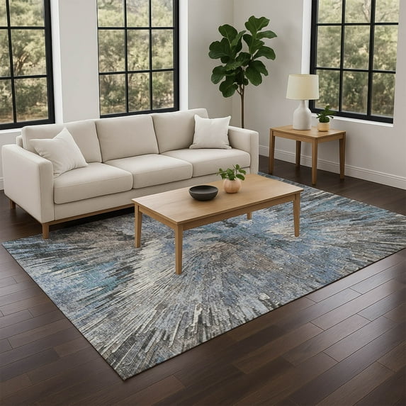 Addison Rugs Chantille Indoor/Outdoor Transitional Abstract Denim Machine Washable Rectangle Rug, 9' x 12'