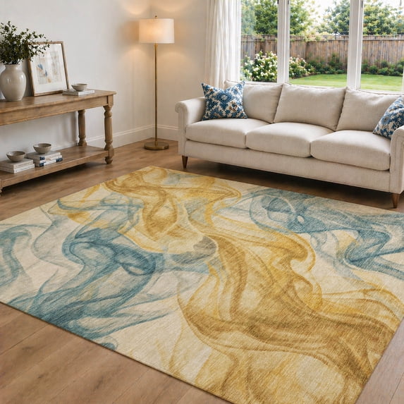 Addison Rugs Chantille Indoor/Outdoor Transitional Abstract Gold Machine Washable Rectangle Rug, 10' x 14'