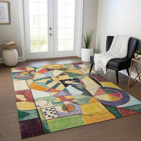 Addison Rugs Chantille Indoor/Outdoor Transitional Abstract Gold Machine Washable Rectangle Rug, 3' x 5'