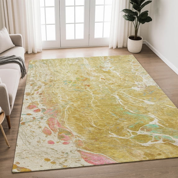 Addison Rugs Chantille Indoor/Outdoor Transitional Abstract Gold Machine Washable Rectangle Rug, 3' x 5'