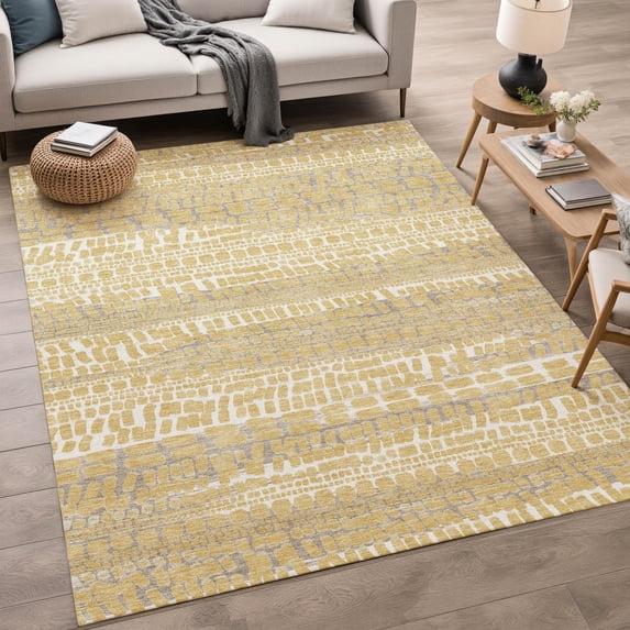 Addison Rugs Chantille Indoor/Outdoor Transitional Abstract Gold Machine Washable Rectangle Rug, 5' x 7'6"