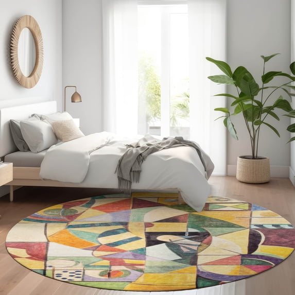Addison Rugs Chantille Indoor/Outdoor Transitional Abstract Gold Machine Washable Round Rug, 8' x 8'