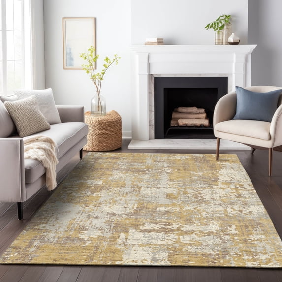 Addison Rugs Chantille Indoor/Outdoor Transitional Abstract Gold Washable Rectangle Rug, 5' x 7'6"